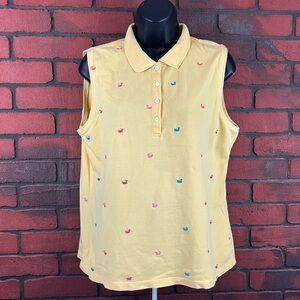 Duck Head Women's Large Sleeveless‎ Polo Shirt – Embroidered Ducks, Boho Chic